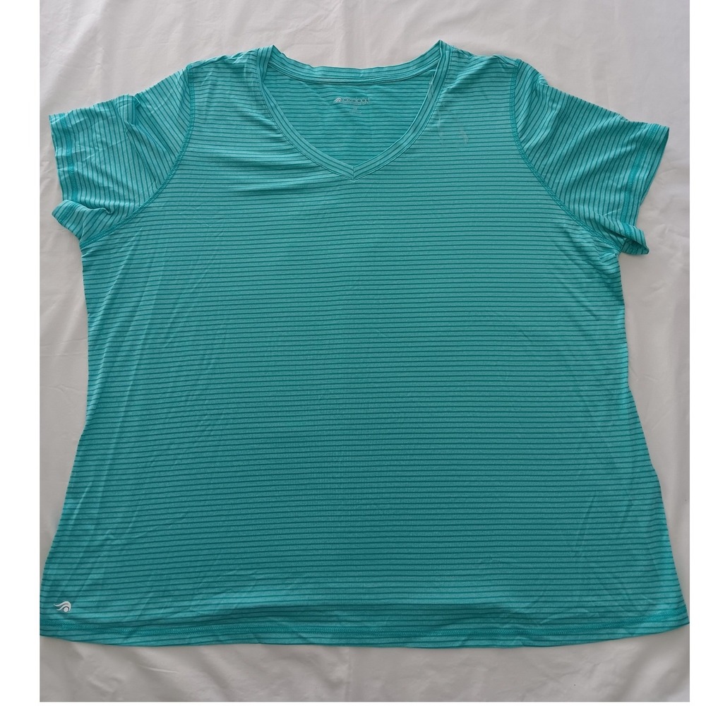 Ideology Women's Striped V Neck Short Sleeve Performance T Shirt Top 3X